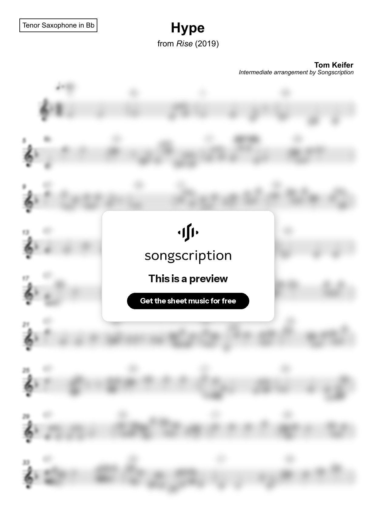 Intermediate Tenor Sax Sheet Music for "Hype" by Tom Keifer