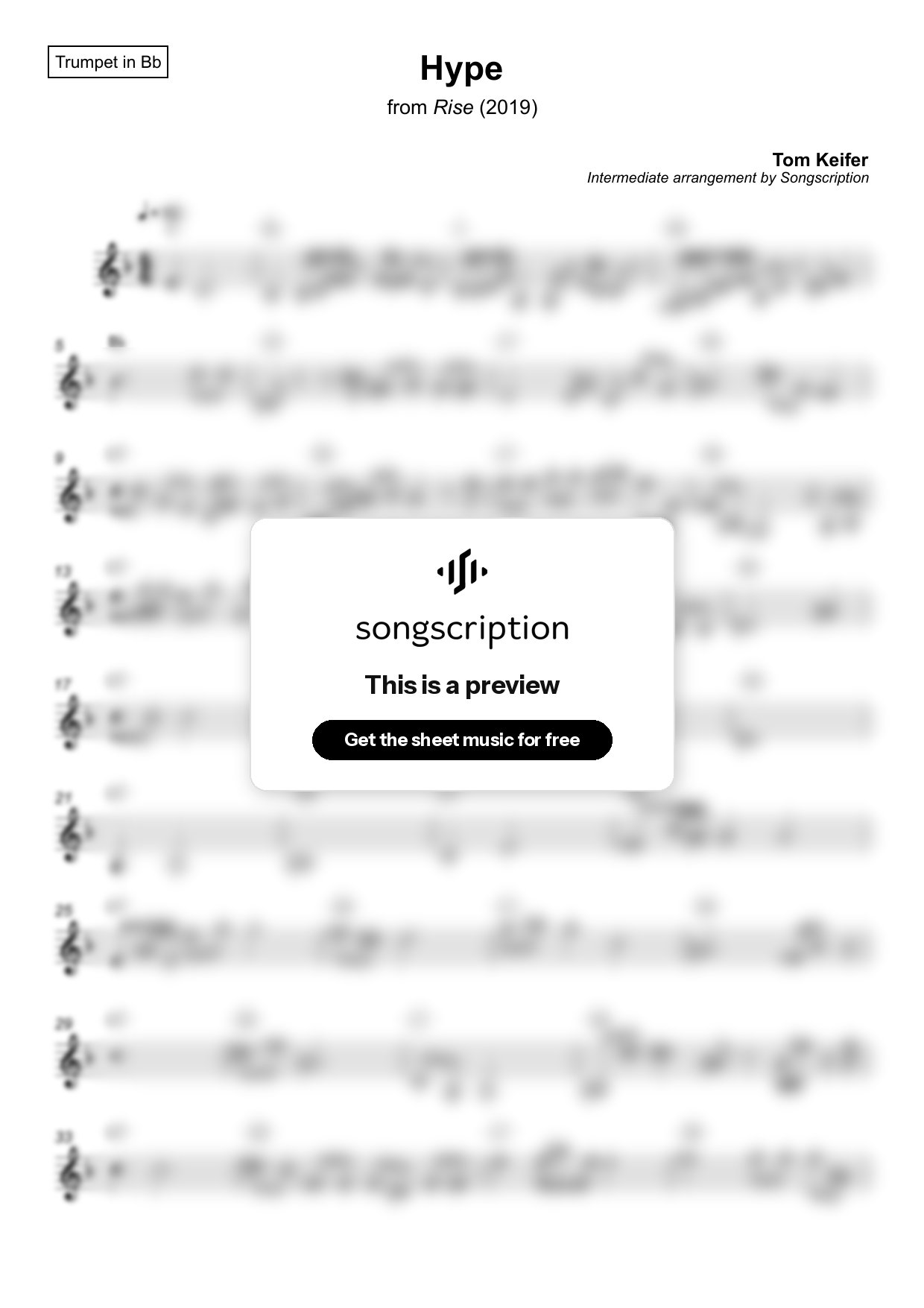 Intermediate Trumpet Sheet Music for "Hype" by Tom Keifer