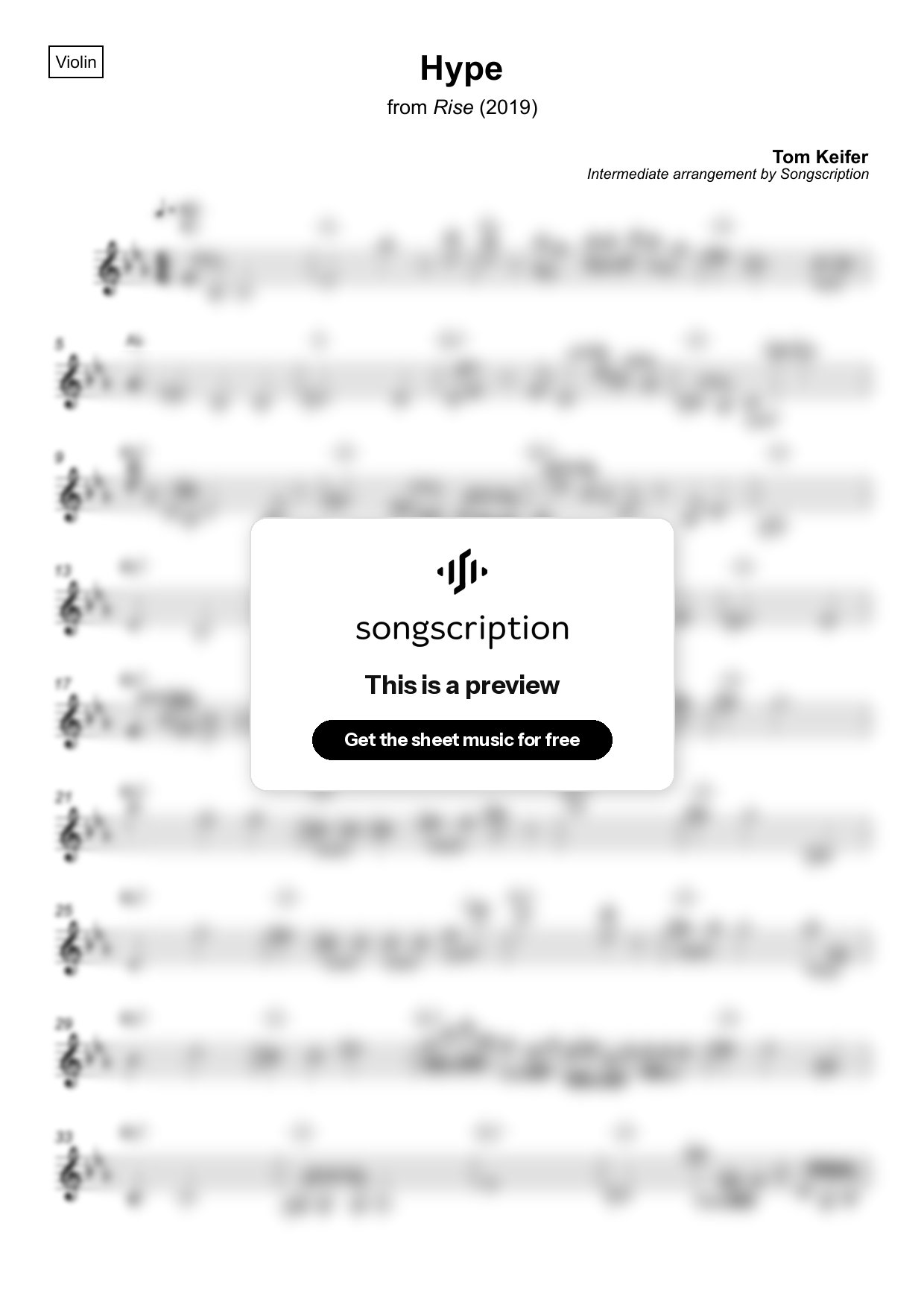 Intermediate Violin Sheet Music for "Hype" by Tom Keifer
