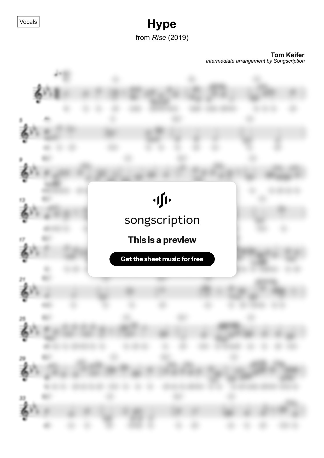 Intermediate Vocals Sheet Music for "Hype" by Tom Keifer