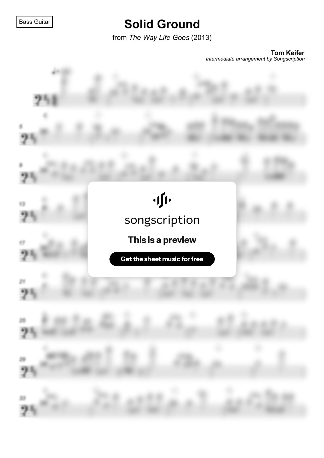 Intermediate Bass Guitar Sheet Music for "Solid Ground" by Tom Keifer