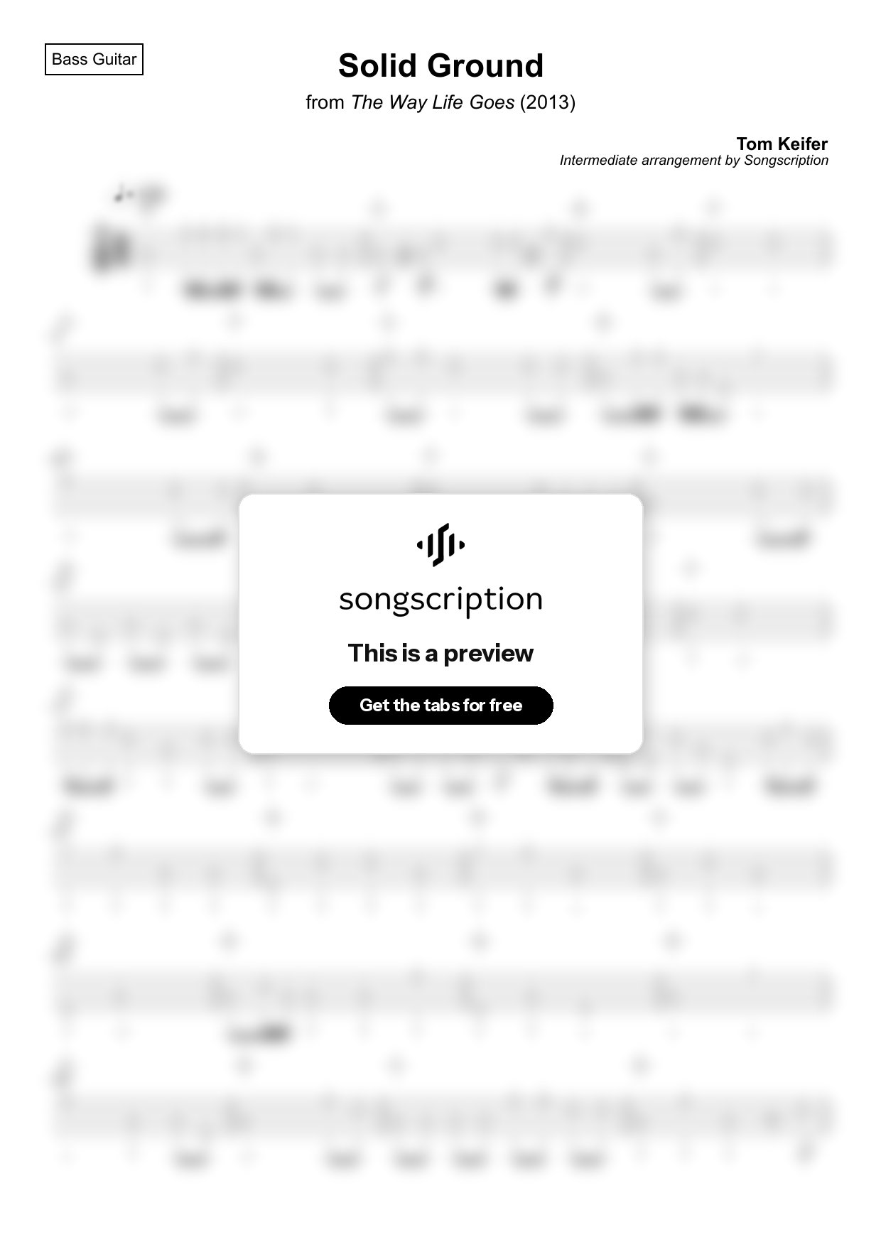 Intermediate Bass Guitar Tabs for "Solid Ground" by Tom Keifer