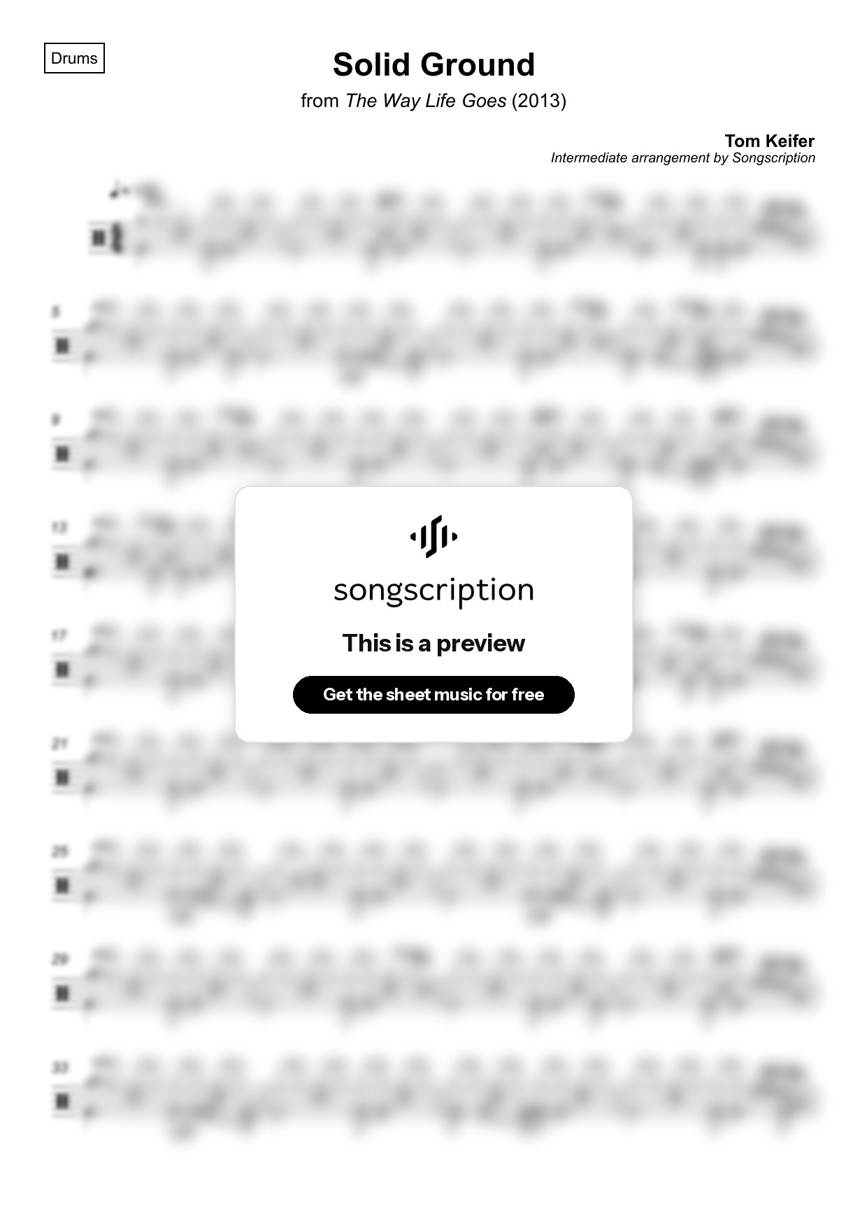 Intermediate Drums Sheet Music for "Solid Ground" by Tom Keifer