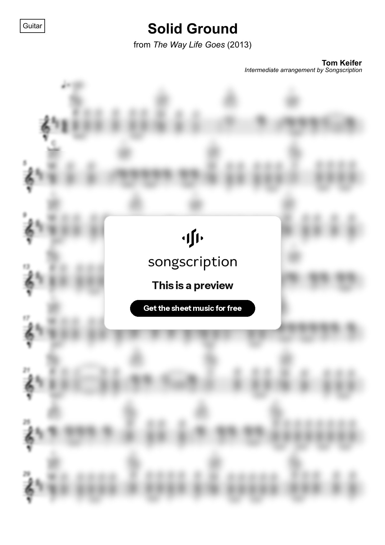 Intermediate Acoustic Guitar Sheet Music for "Solid Ground" by Tom Keifer