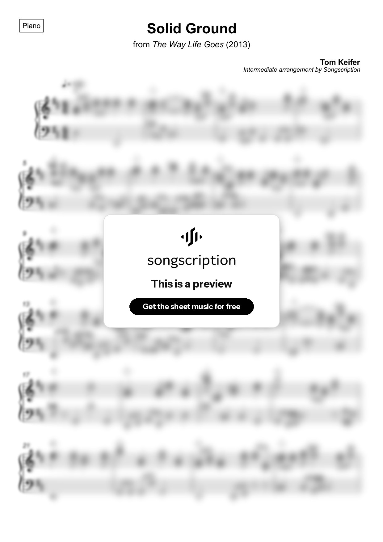 Intermediate Piano Sheet Music for "Solid Ground" by Tom Keifer