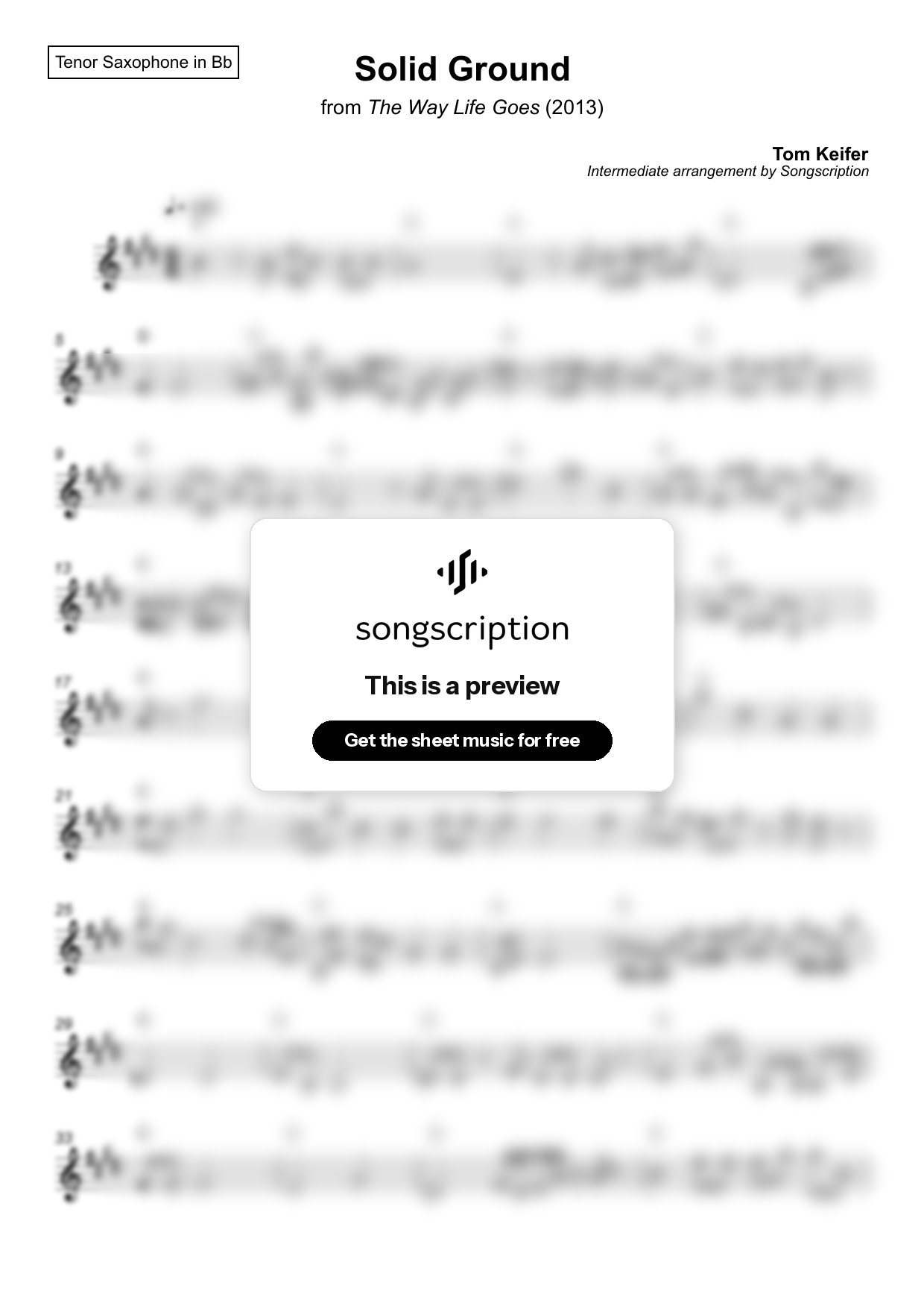 Intermediate Tenor Sax Sheet Music for "Solid Ground" by Tom Keifer