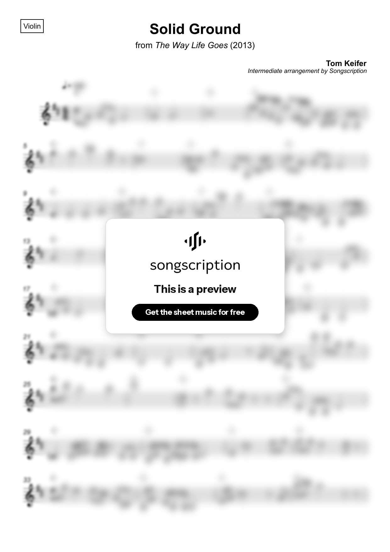 Intermediate Violin Sheet Music for "Solid Ground" by Tom Keifer
