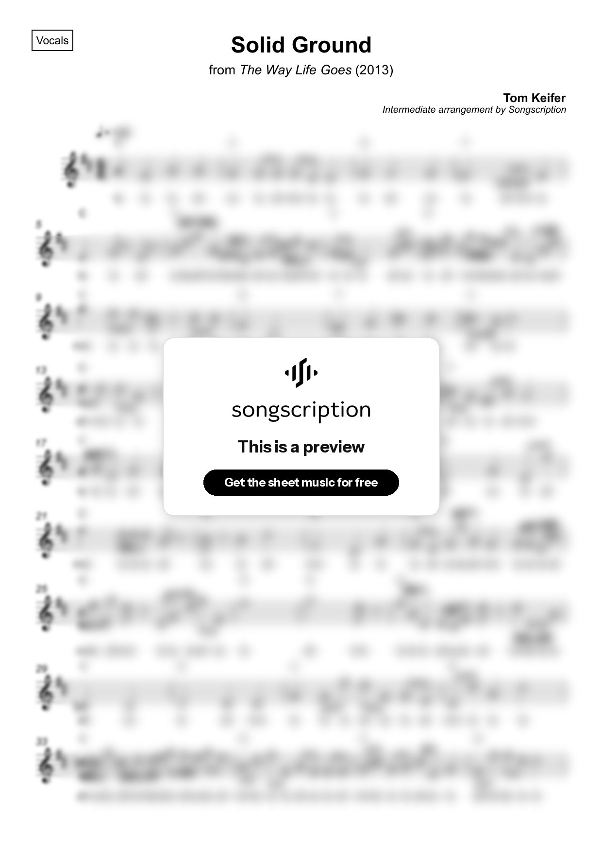 Intermediate Vocals Sheet Music for "Solid Ground" by Tom Keifer