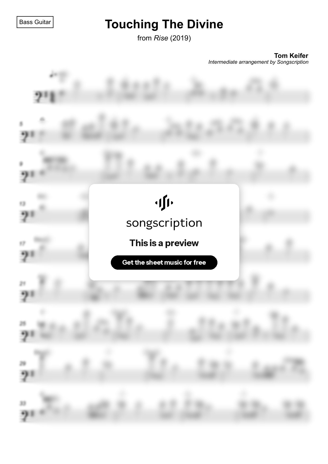 Intermediate Bass Guitar Sheet Music for "Touching The Divine" by Tom Keifer