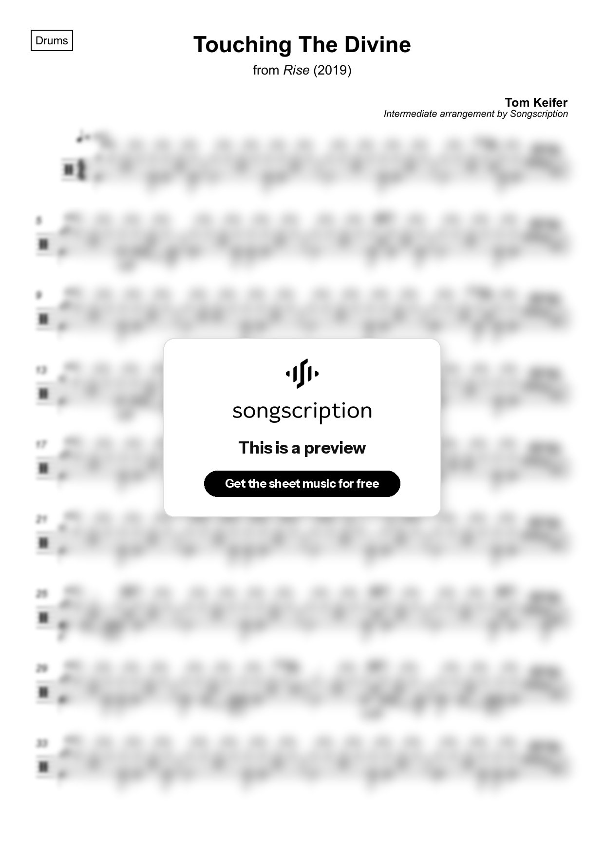 Intermediate Drums Sheet Music for "Touching The Divine" by Tom Keifer
