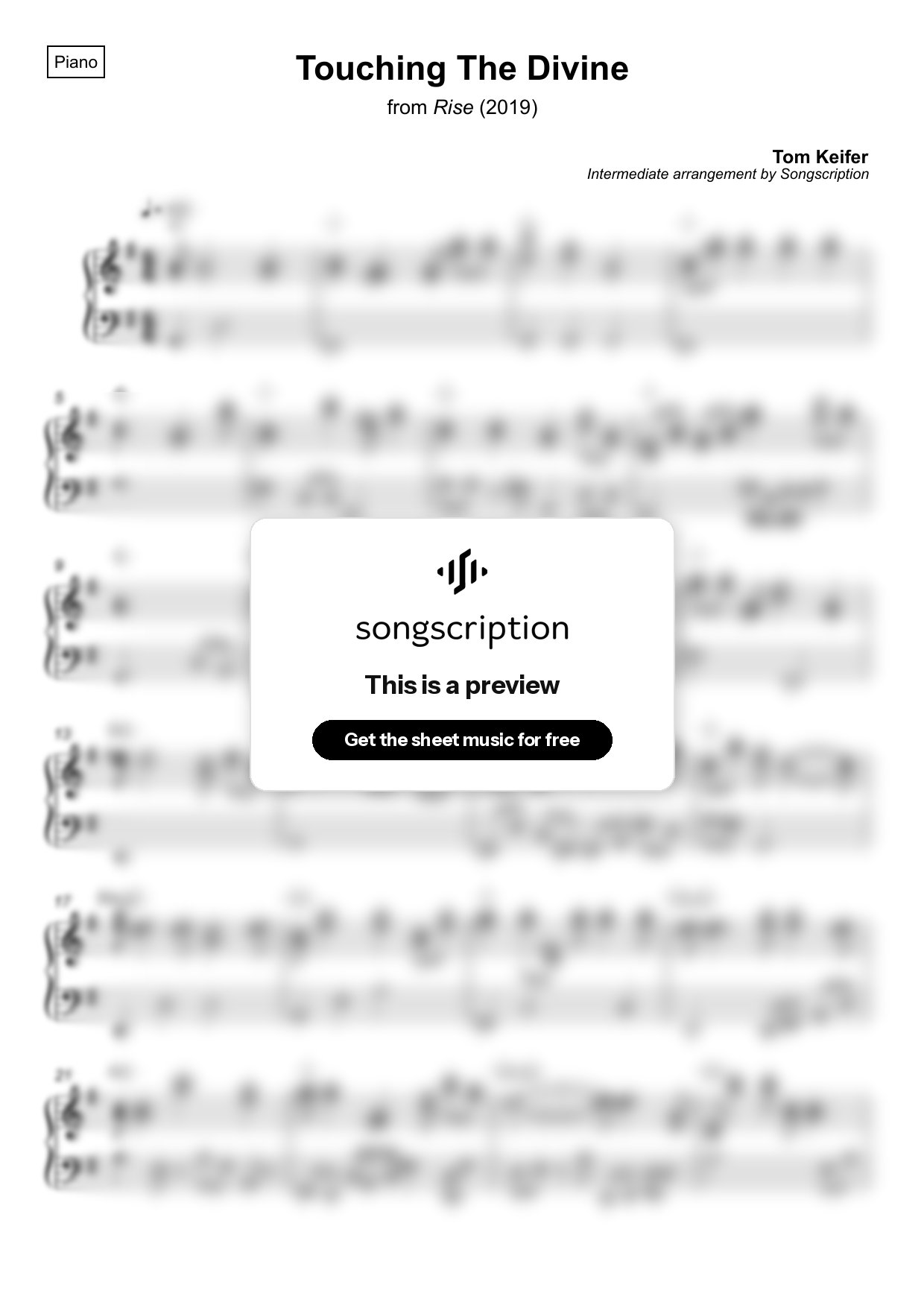 Intermediate Piano Sheet Music for "Touching The Divine" by Tom Keifer