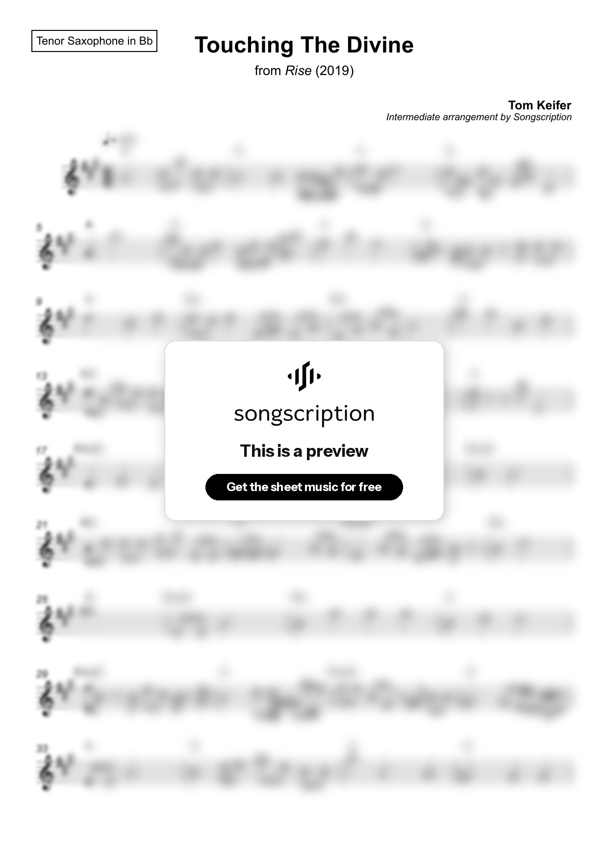 Intermediate Tenor Sax Sheet Music for "Touching The Divine" by Tom Keifer