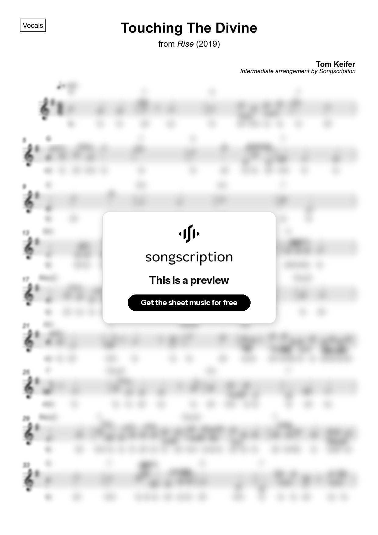 Intermediate Vocals Sheet Music for "Touching The Divine" by Tom Keifer