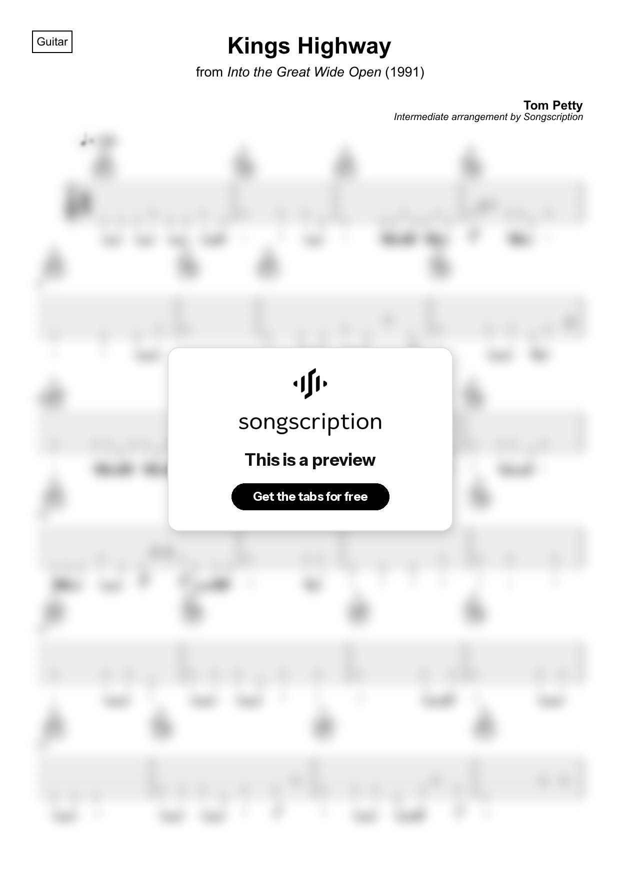 Intermediate Acoustic Guitar Tabs for "Kings Highway" by Tom Petty