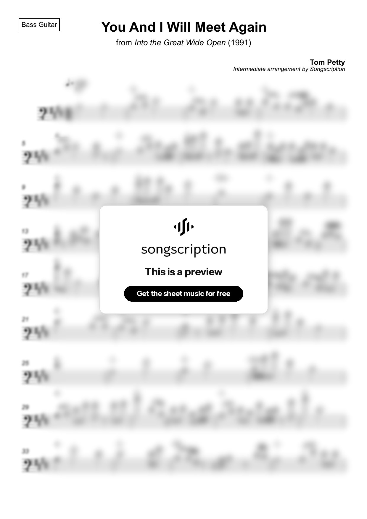Intermediate Bass Guitar Sheet Music for "You And I Will Meet Again" by Tom Petty