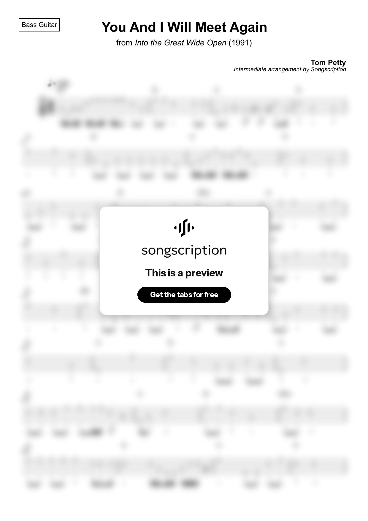 Intermediate Bass Guitar Tabs for "You And I Will Meet Again" by Tom Petty