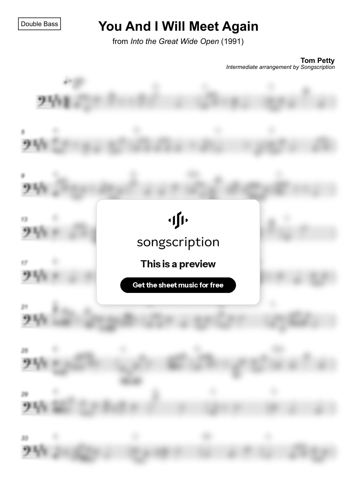Intermediate Double Bass Sheet Music for "You And I Will Meet Again" by Tom Petty