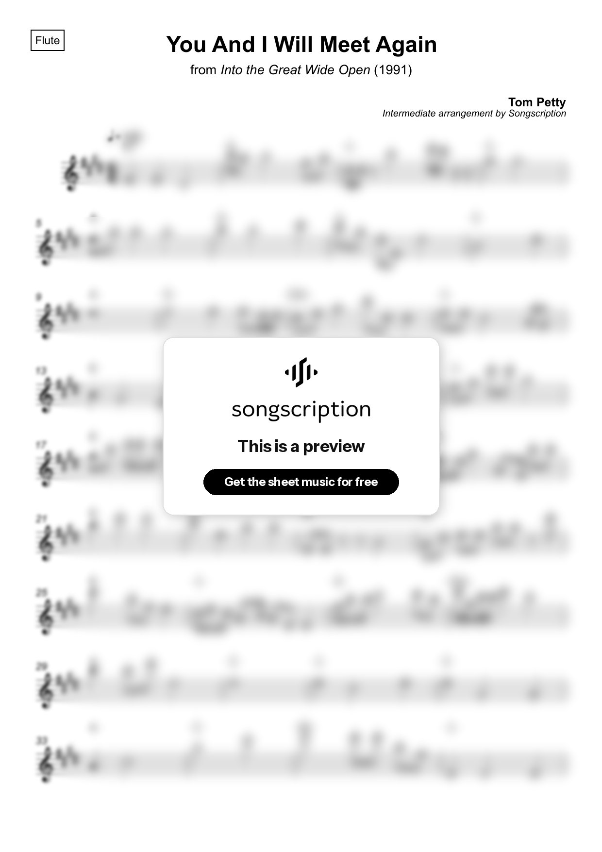 Intermediate Flute Sheet Music for "You And I Will Meet Again" by Tom Petty