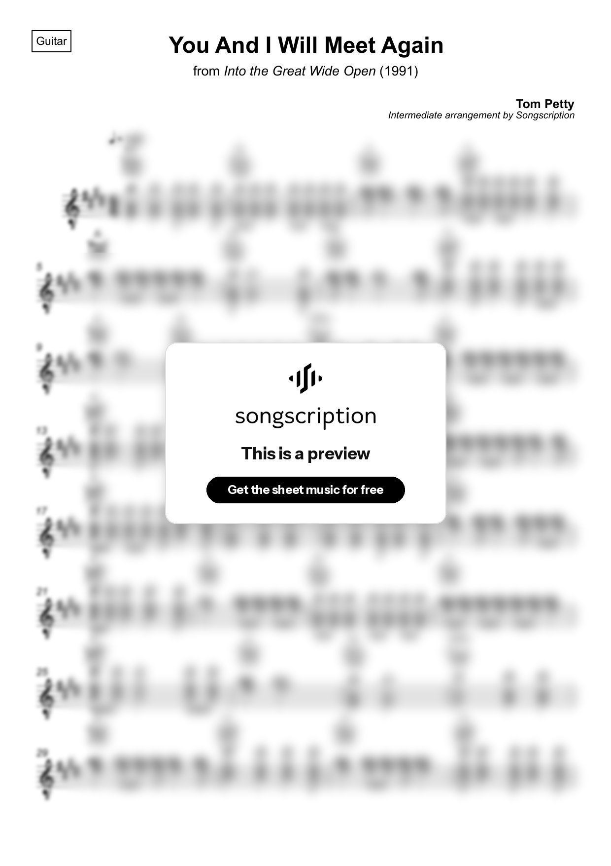 Intermediate Acoustic Guitar Sheet Music for "You And I Will Meet Again" by Tom Petty