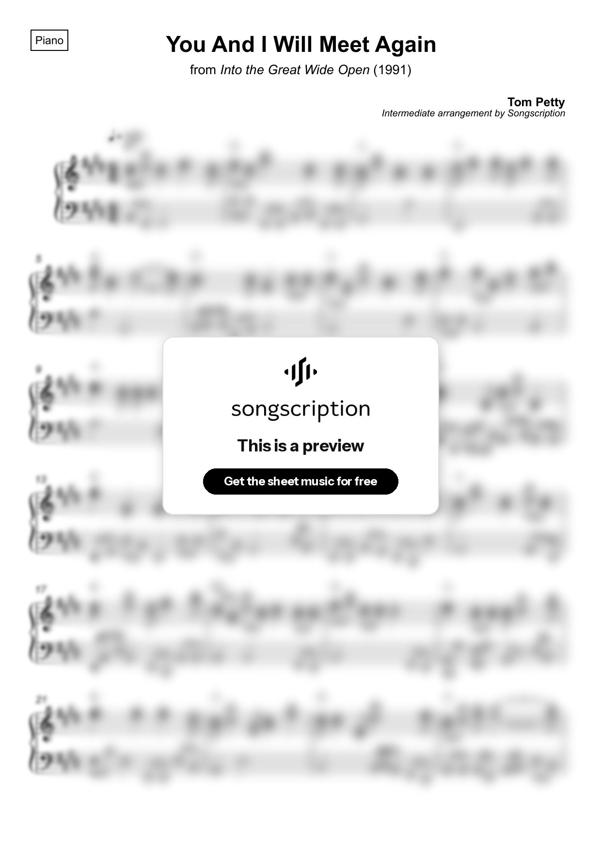 Intermediate Piano Sheet Music for "You And I Will Meet Again" by Tom Petty