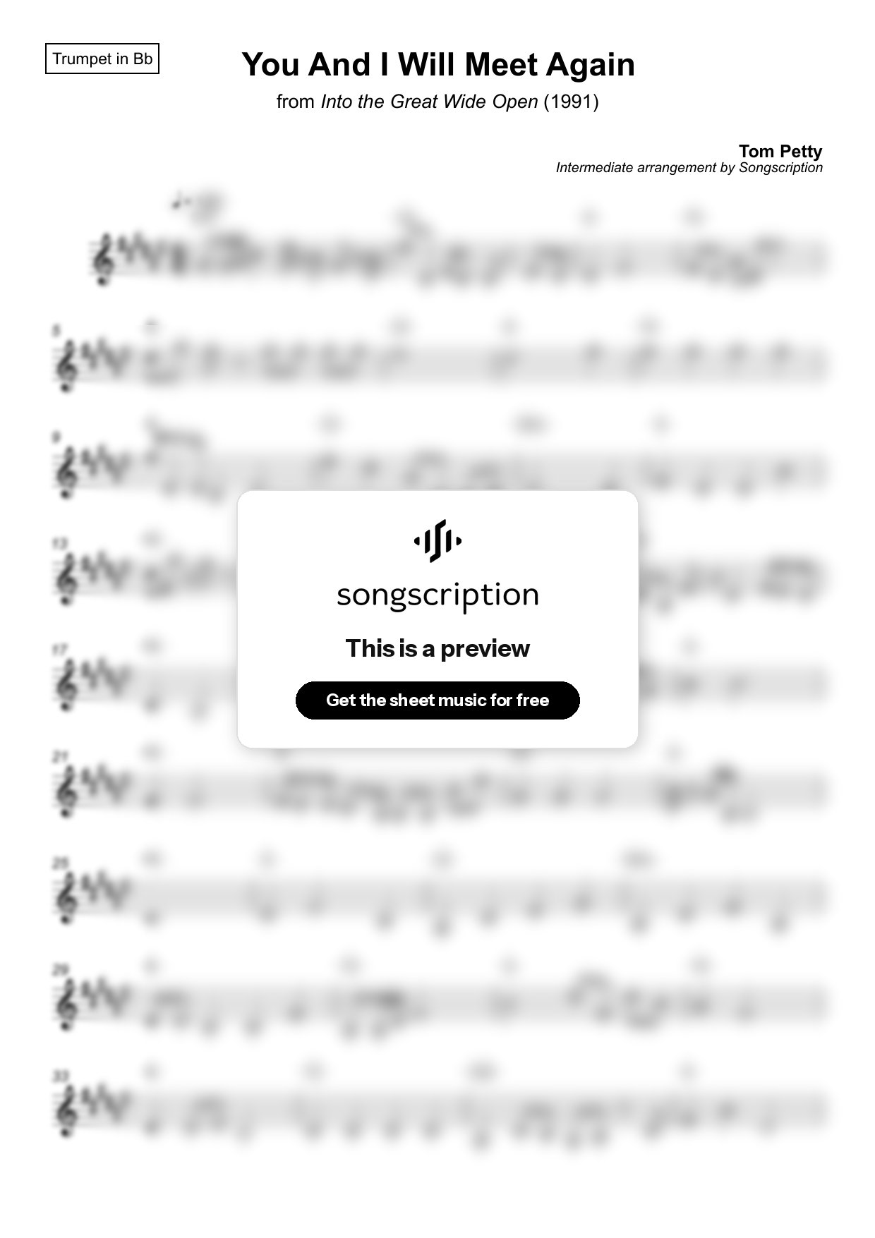 Intermediate Trumpet Sheet Music for "You And I Will Meet Again" by Tom Petty