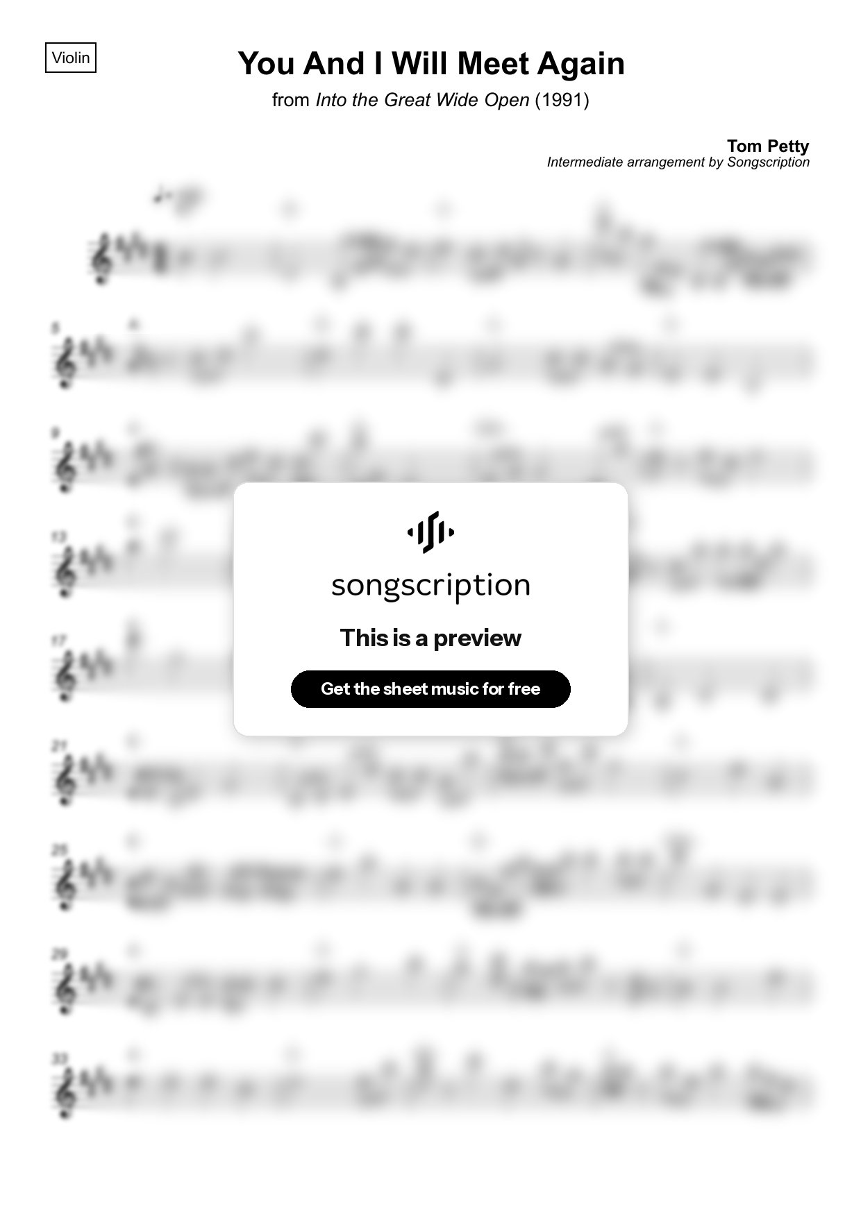 Intermediate Violin Sheet Music for "You And I Will Meet Again" by Tom Petty