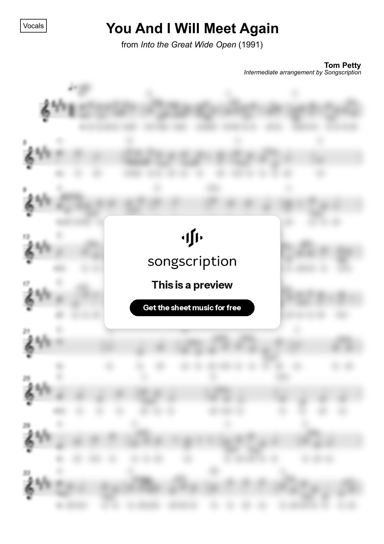 Intermediate Vocals Sheet Music for "You And I Will Meet Again" by Tom Petty
