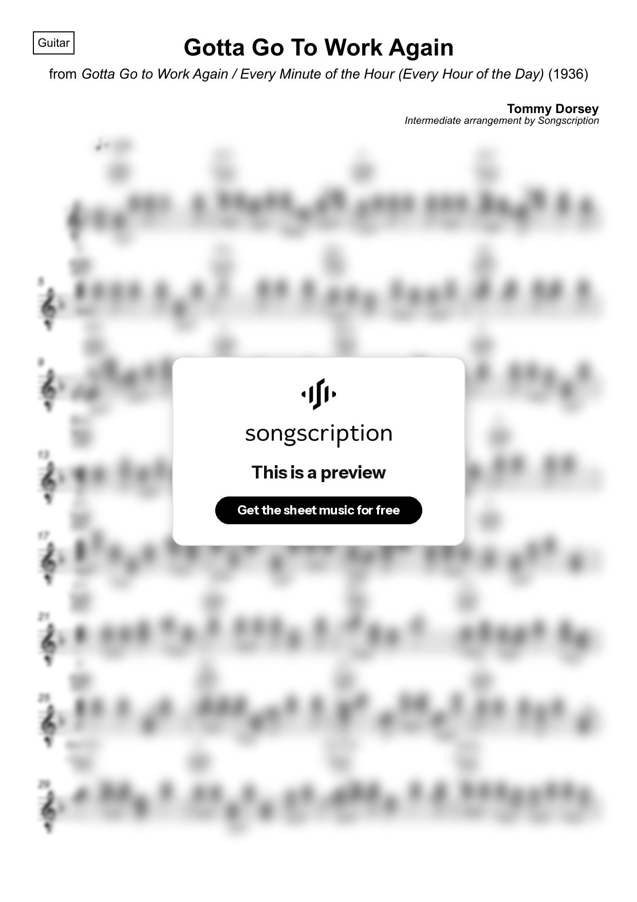 Intermediate Acoustic Guitar Sheet Music for "Gotta Go To Work Again" by Tommy Dorsey