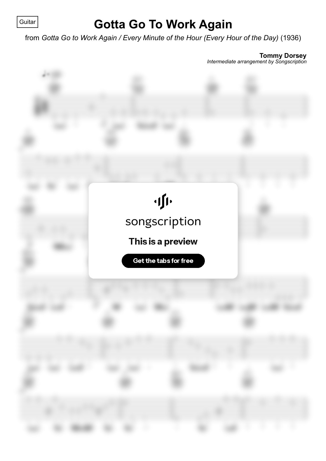 Intermediate Acoustic Guitar Tabs for "Gotta Go To Work Again" by Tommy Dorsey