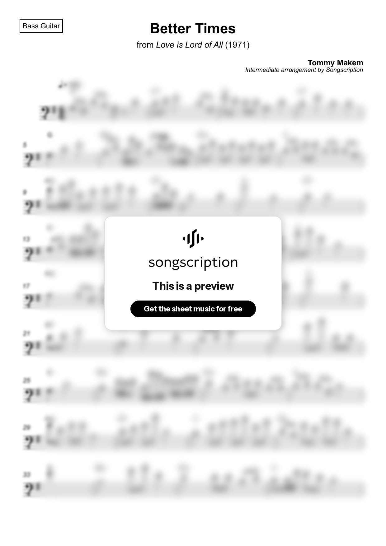 Intermediate Bass Guitar Sheet Music for "Better Times" by Tommy Makem