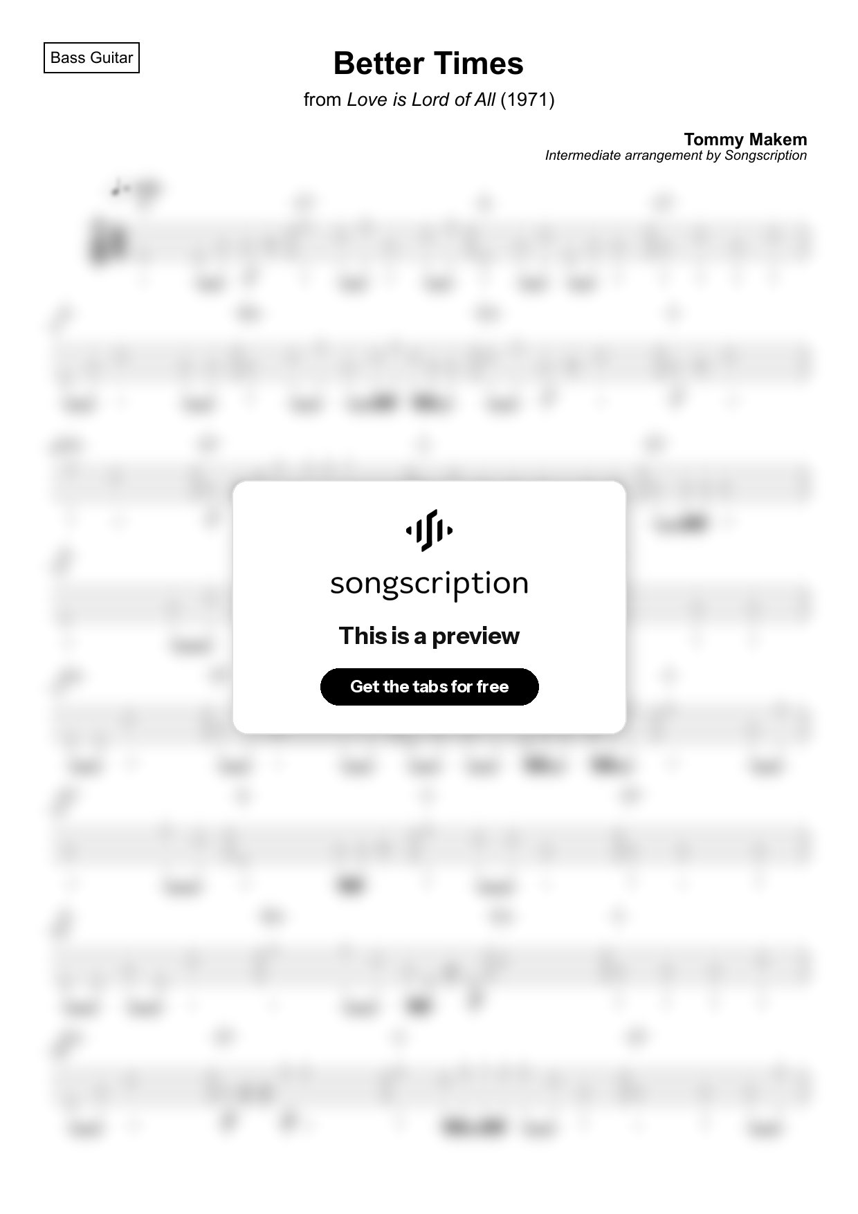 Intermediate Bass Guitar Tabs for "Better Times" by Tommy Makem