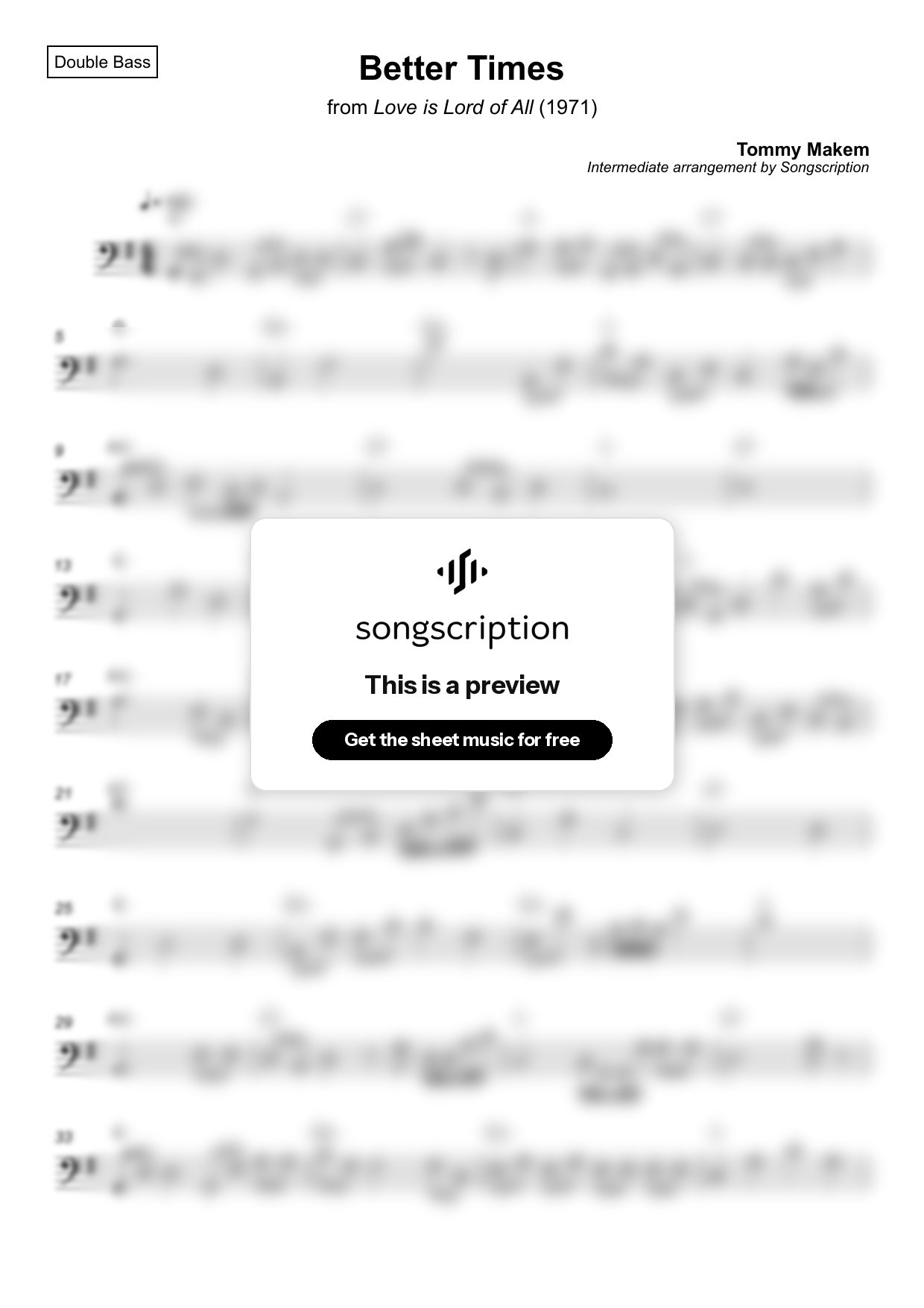 Intermediate Double Bass Sheet Music for "Better Times" by Tommy Makem