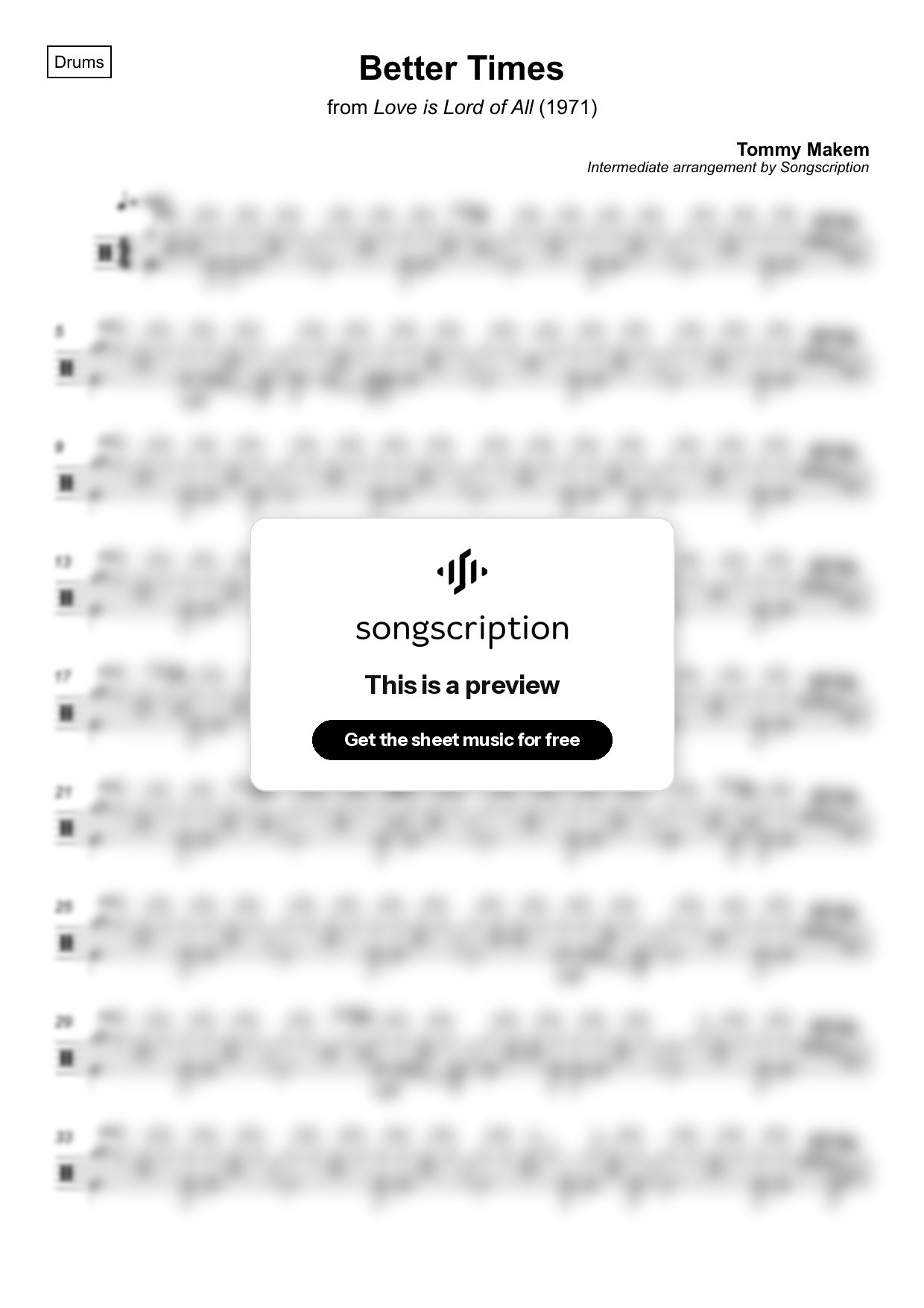 Intermediate Drums Sheet Music for "Better Times" by Tommy Makem