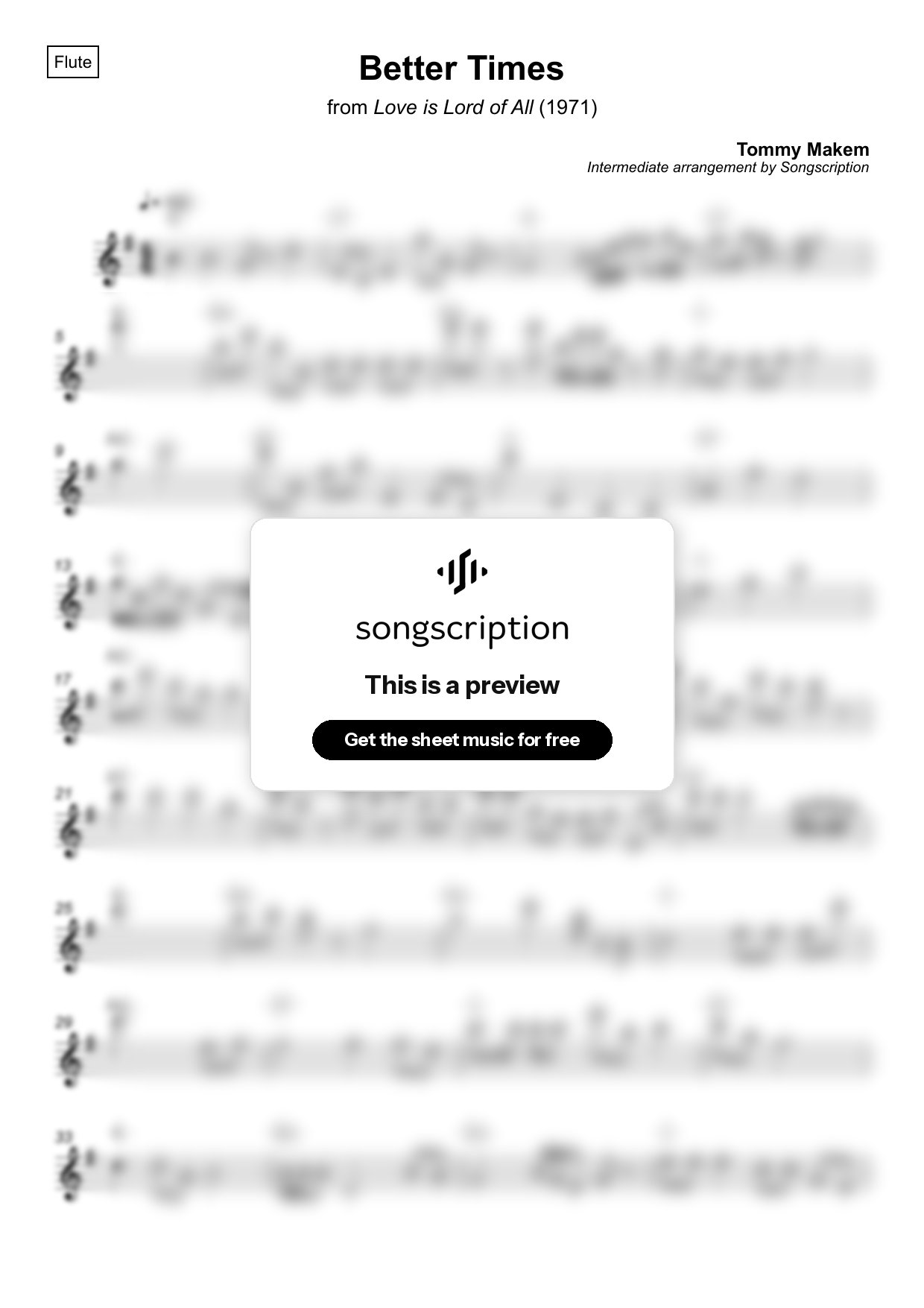 Intermediate Flute Sheet Music for "Better Times" by Tommy Makem
