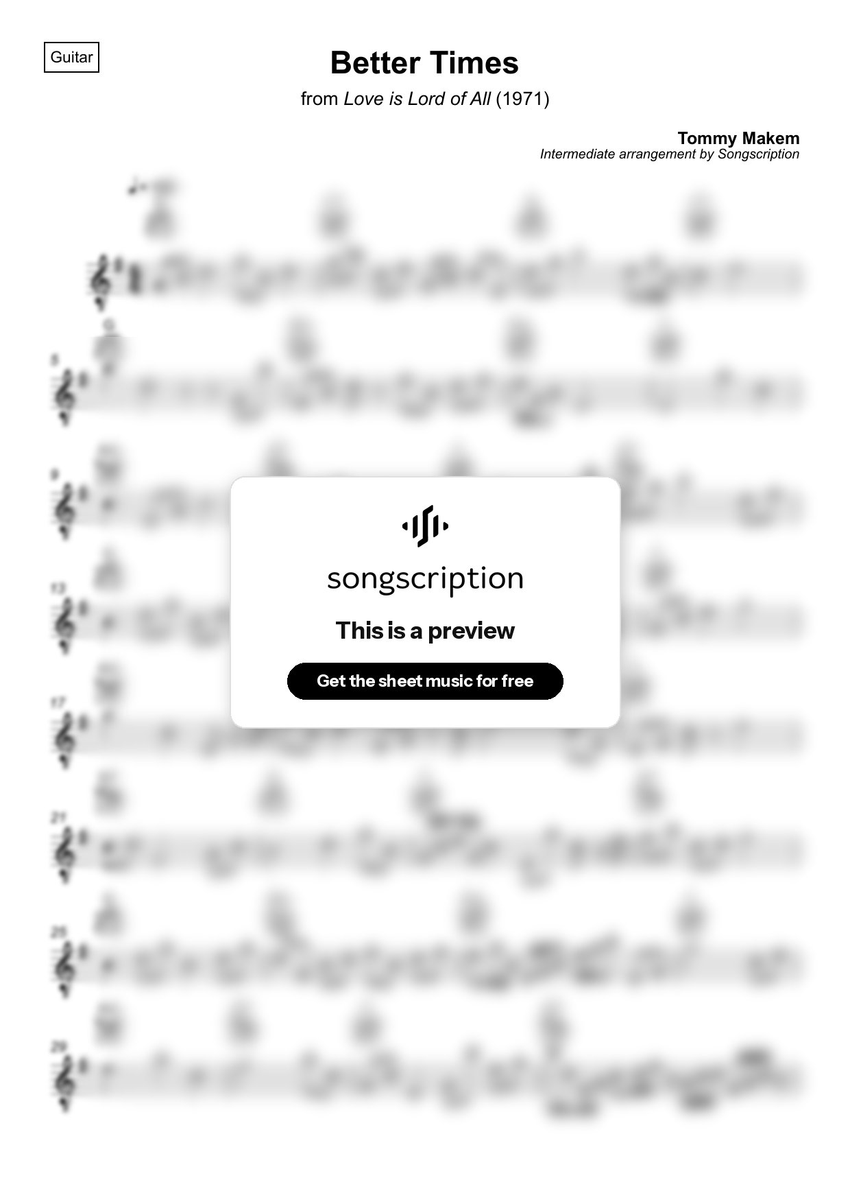 Intermediate Acoustic Guitar Sheet Music for "Better Times" by Tommy Makem
