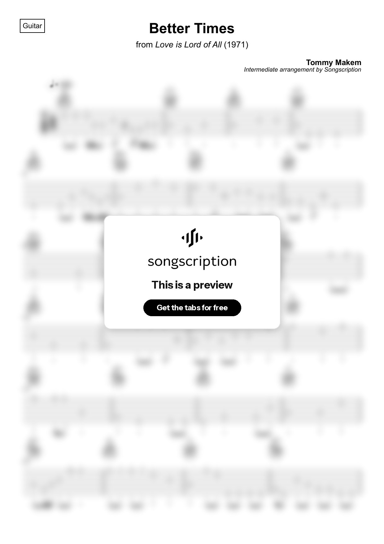 Intermediate Acoustic Guitar Tabs for "Better Times" by Tommy Makem