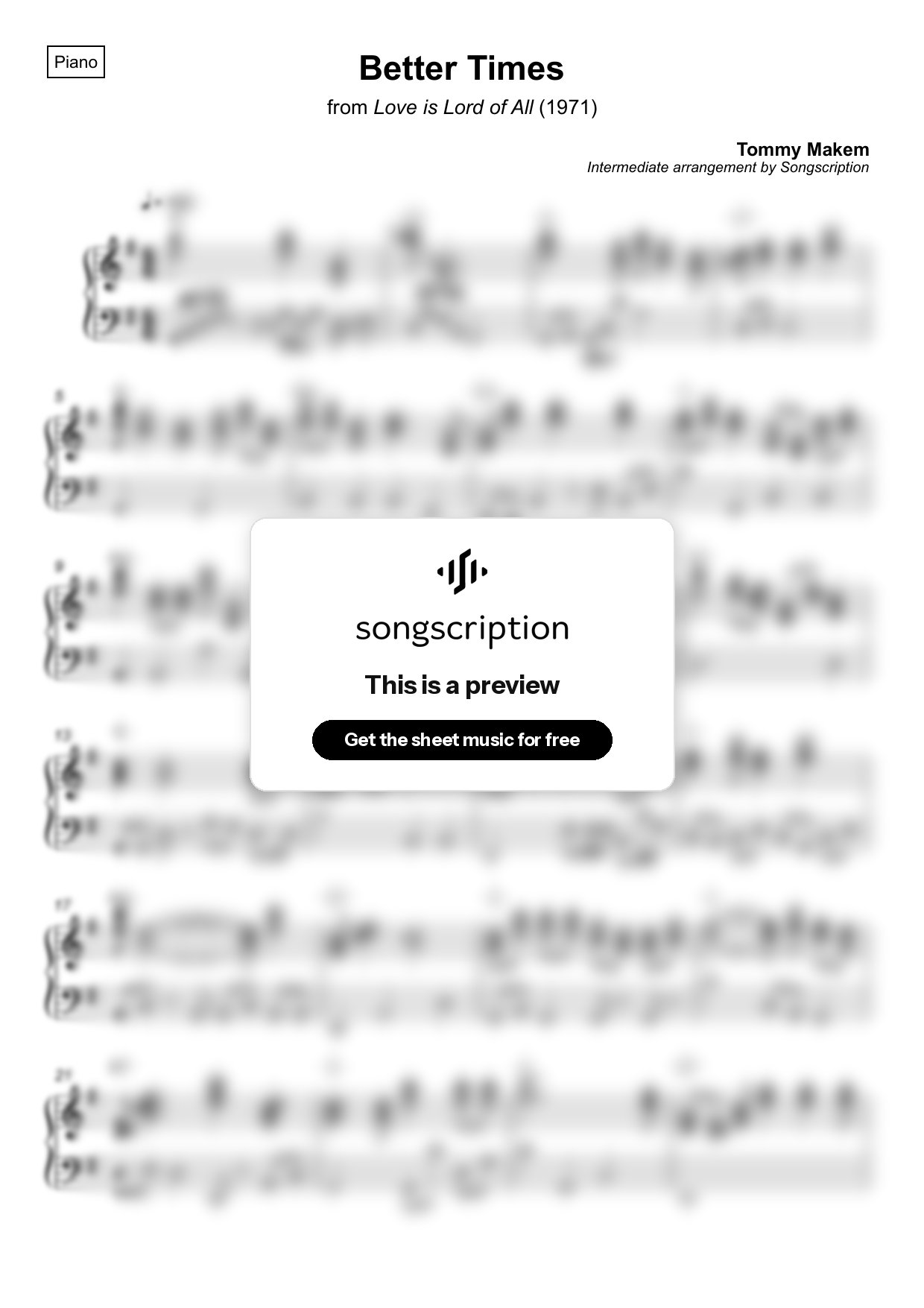 Intermediate Piano Sheet Music for "Better Times" by Tommy Makem