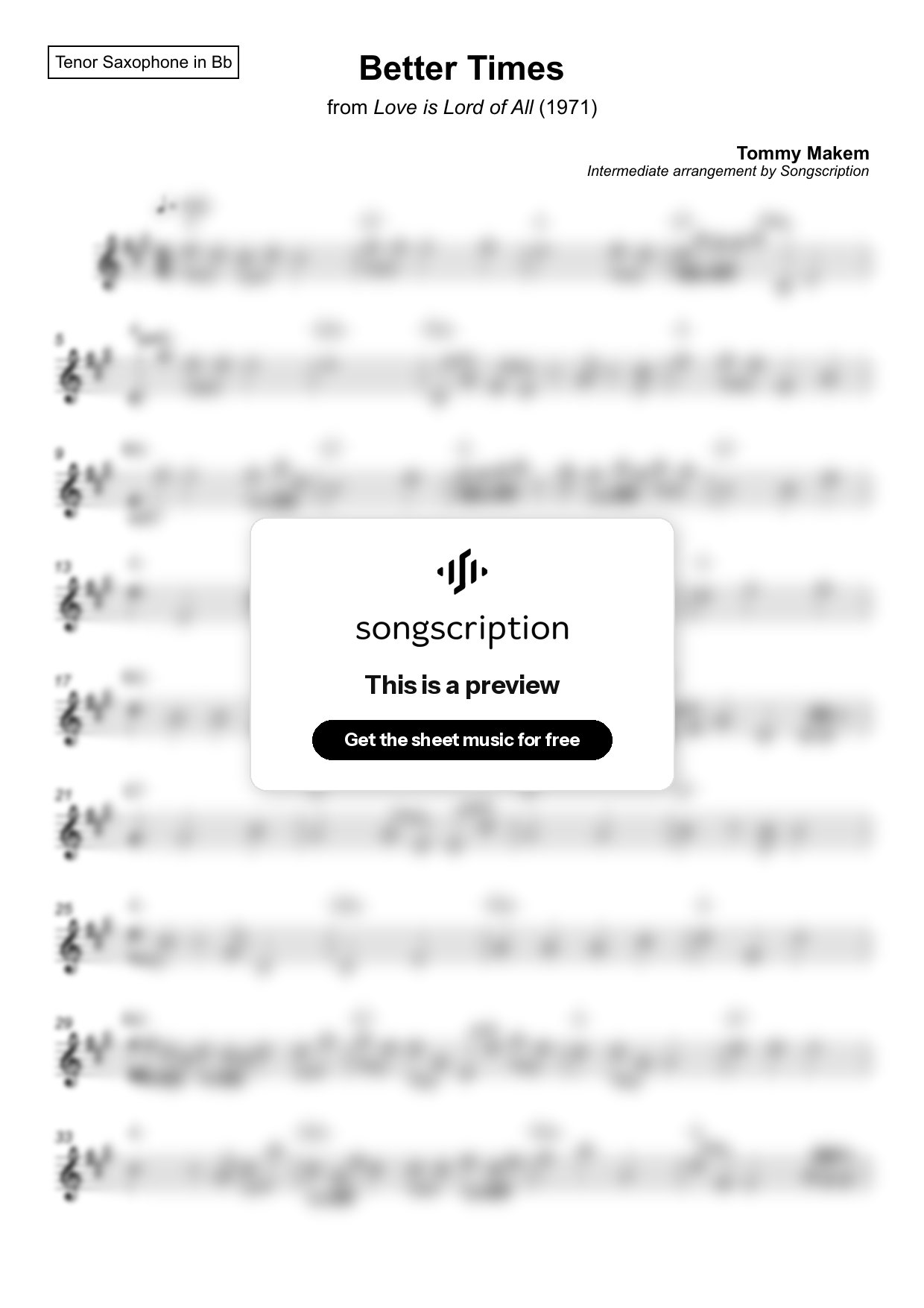 Intermediate Tenor Sax Sheet Music for "Better Times" by Tommy Makem