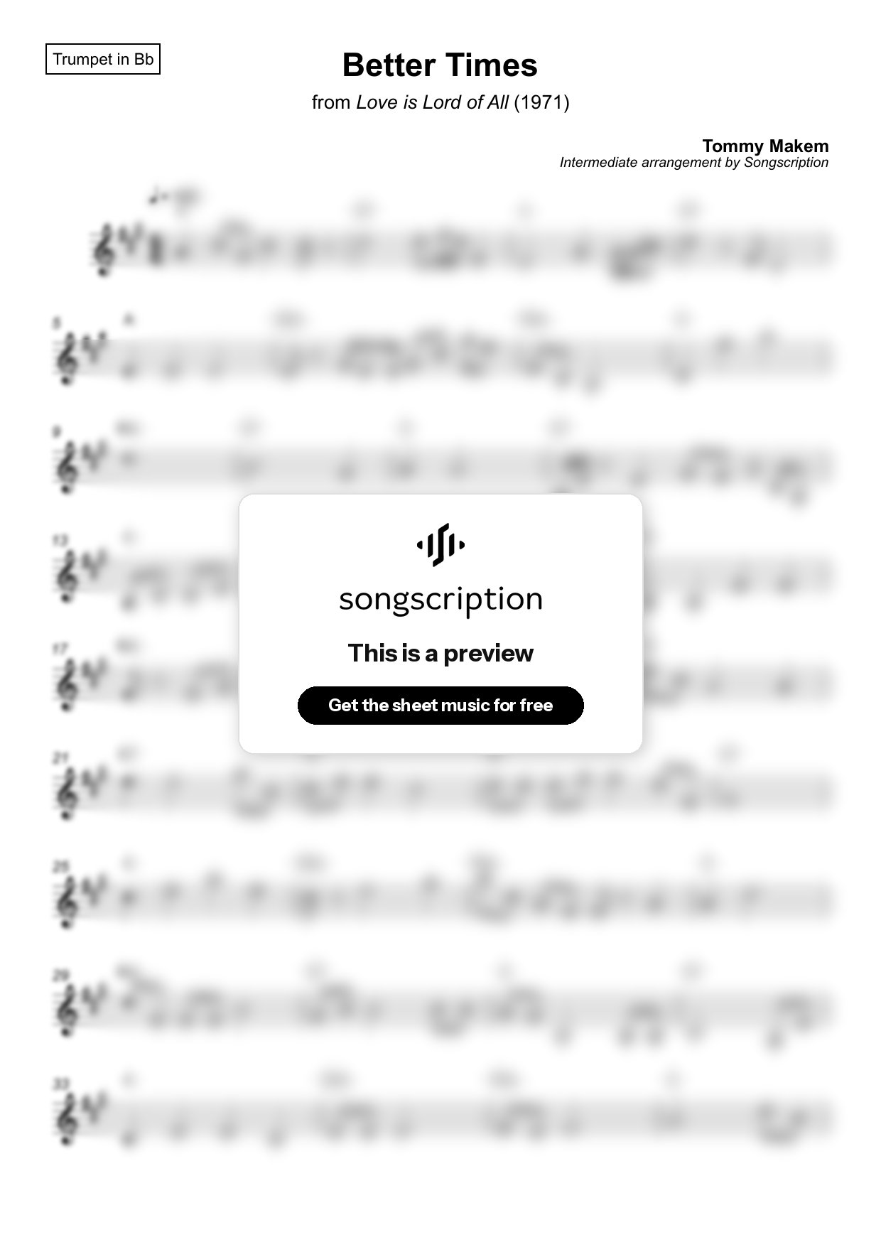 Intermediate Trumpet Sheet Music for "Better Times" by Tommy Makem