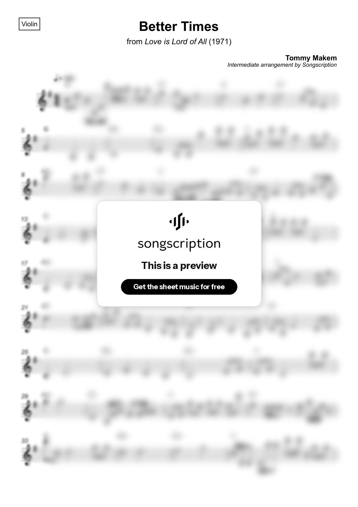 Intermediate Violin Sheet Music for "Better Times" by Tommy Makem
