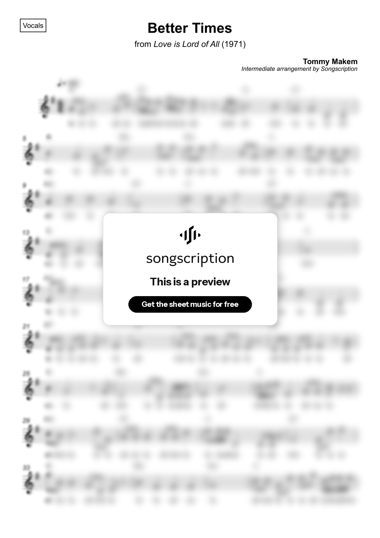Intermediate Vocals Sheet Music for "Better Times" by Tommy Makem