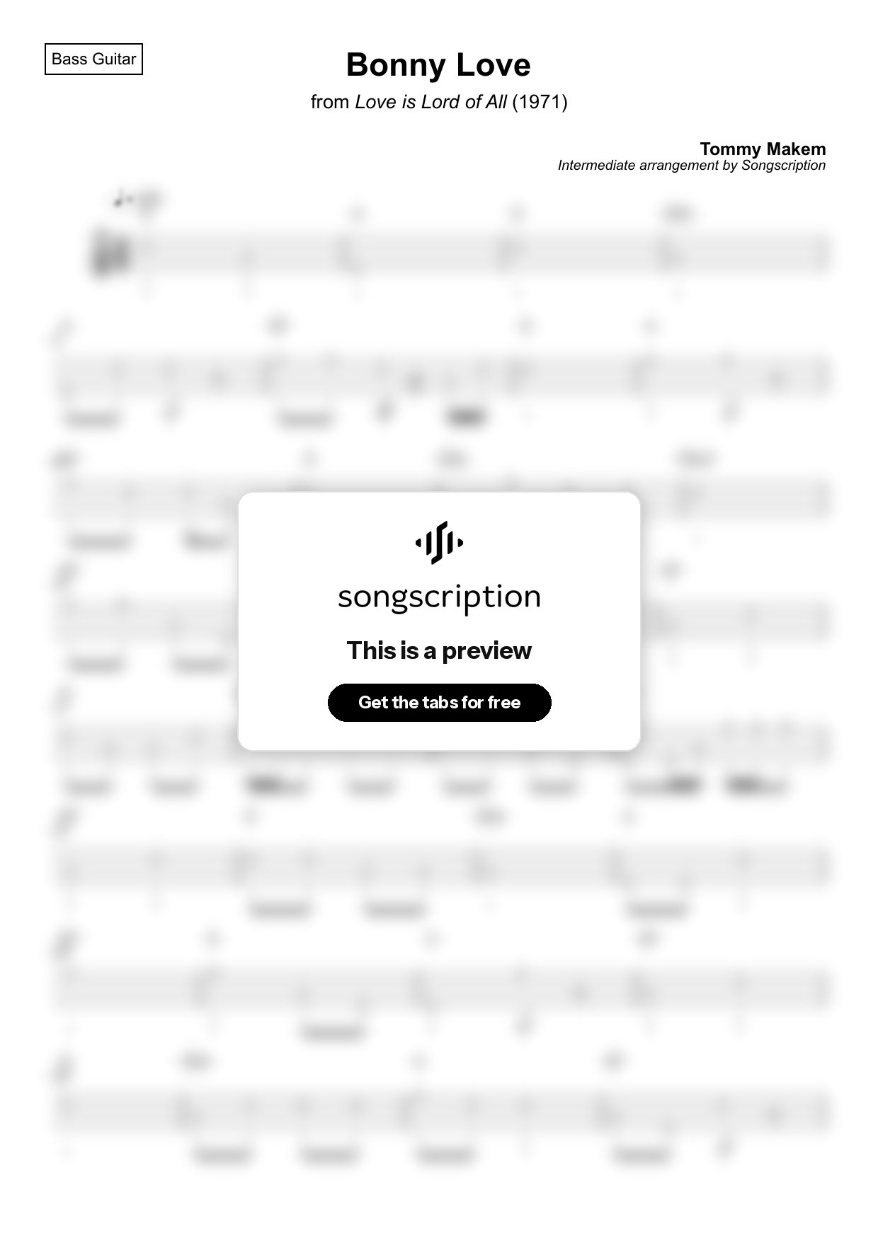 Intermediate Bass Guitar Tabs for "Bonny Love" by Tommy Makem