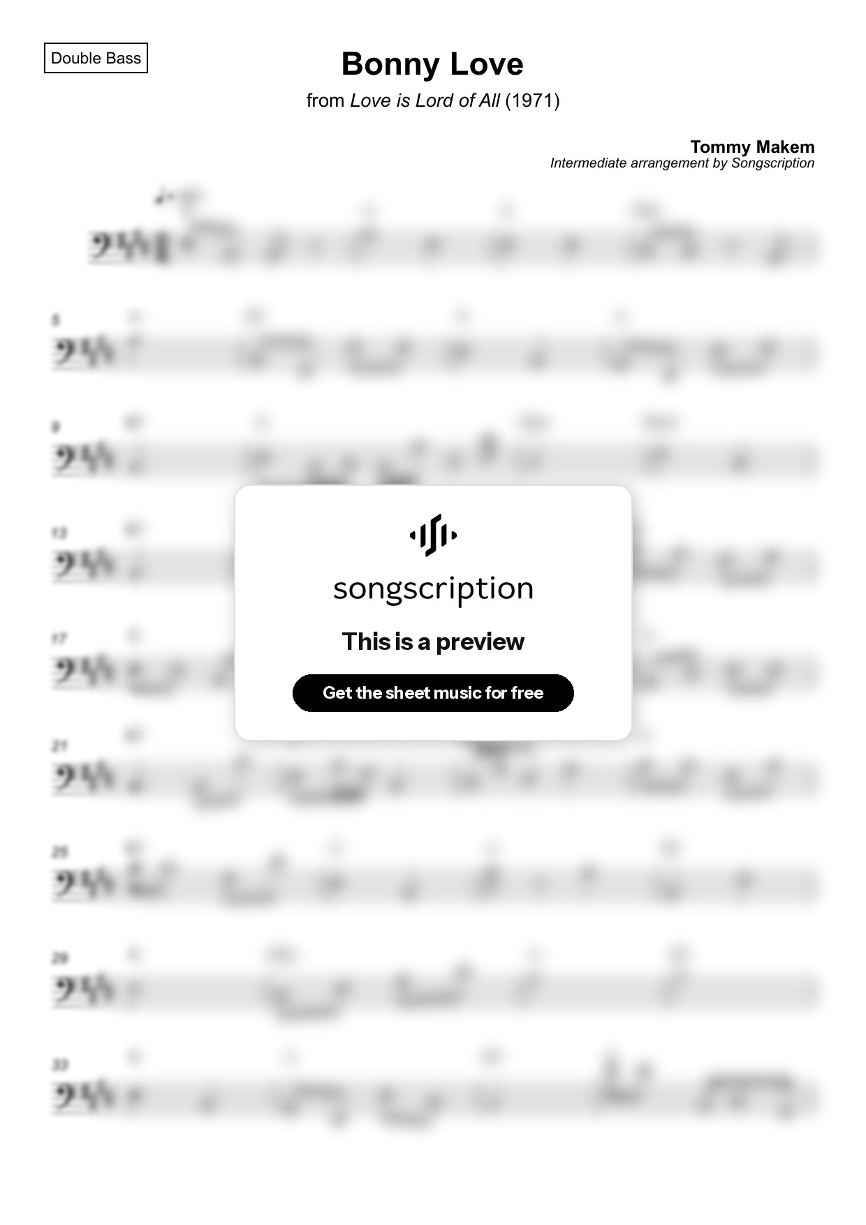 Intermediate Double Bass Sheet Music for "Bonny Love" by Tommy Makem