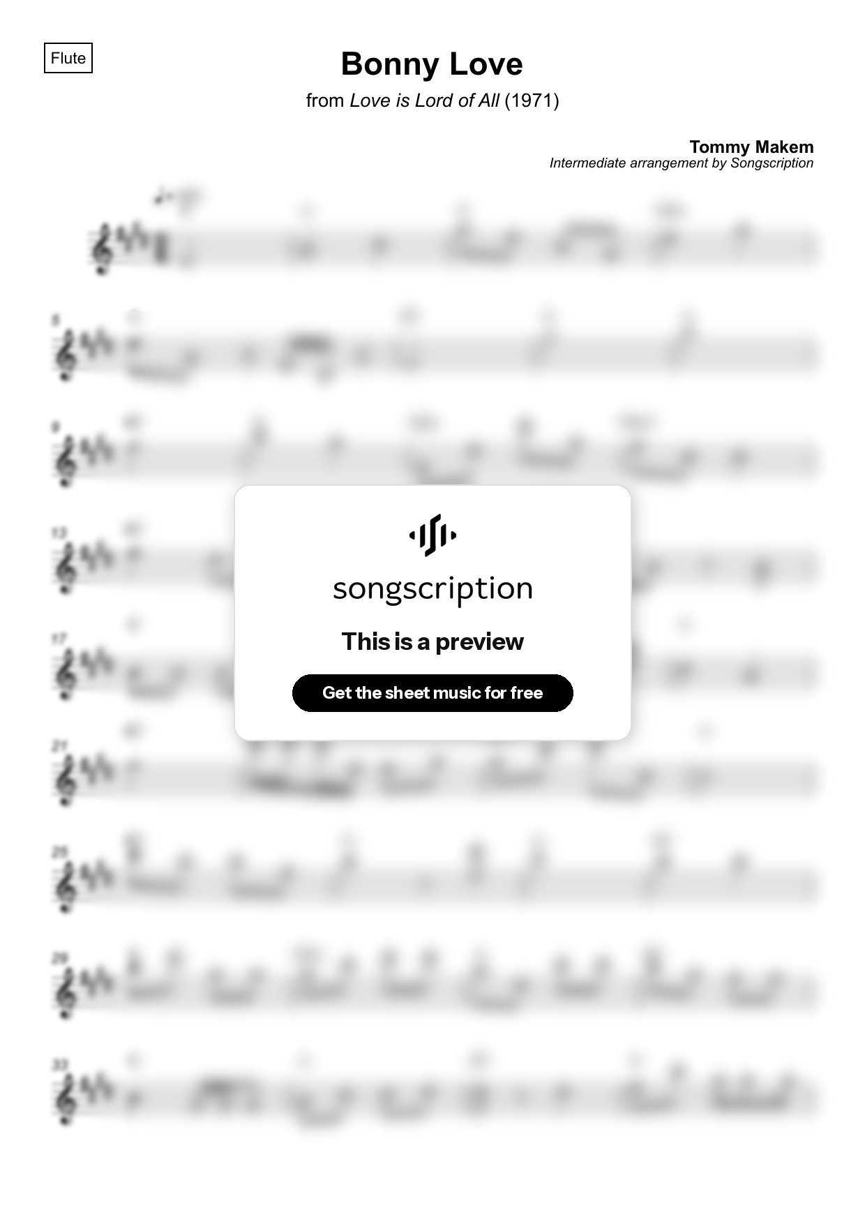 Intermediate Flute Sheet Music for "Bonny Love" by Tommy Makem