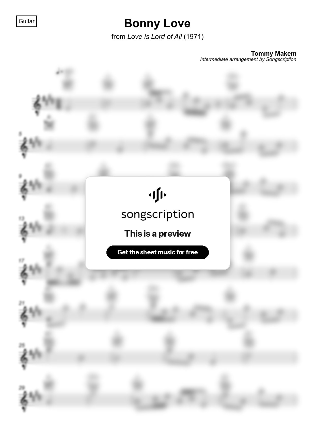 Intermediate Acoustic Guitar Sheet Music for "Bonny Love" by Tommy Makem