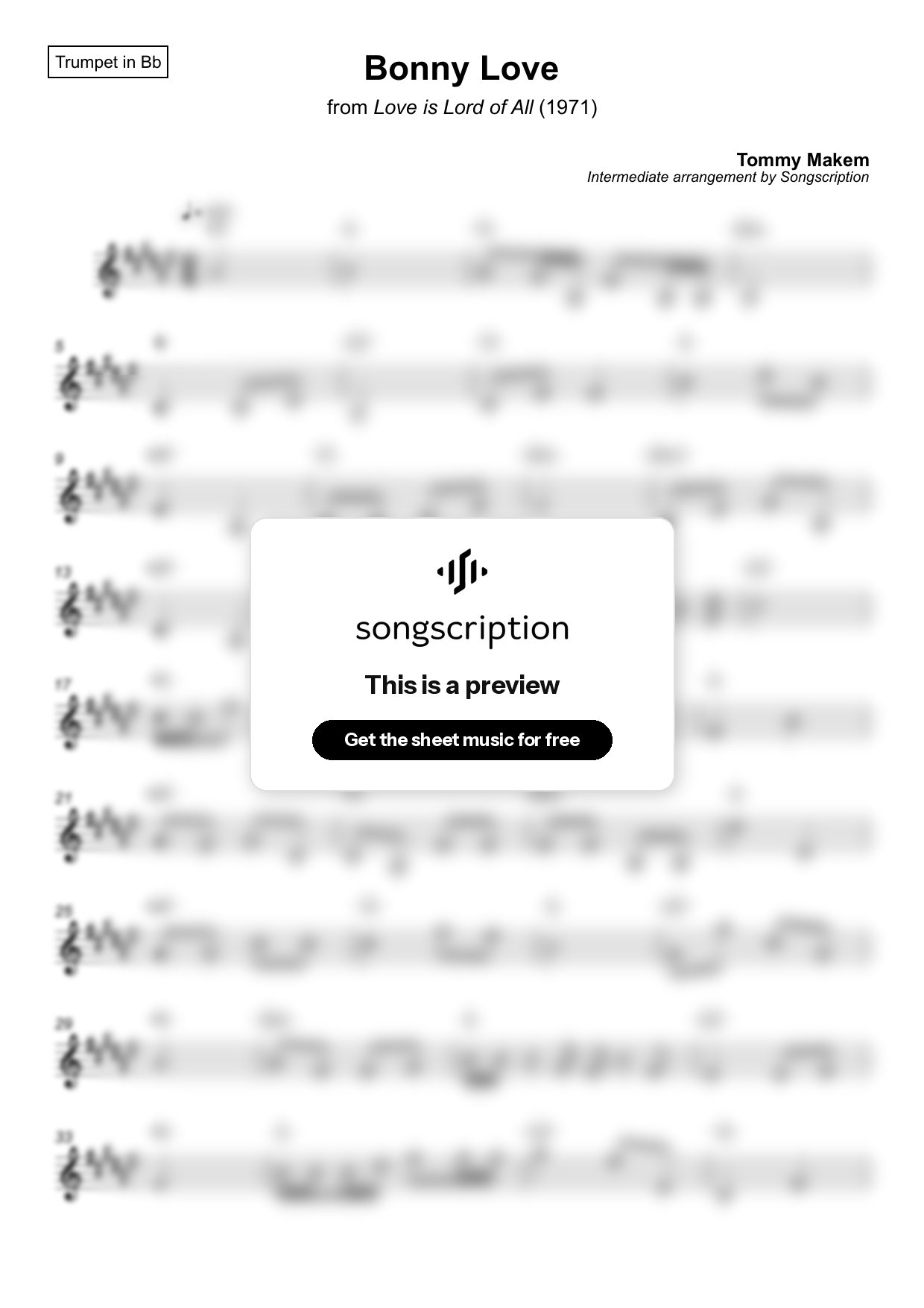 Intermediate Trumpet Sheet Music for "Bonny Love" by Tommy Makem
