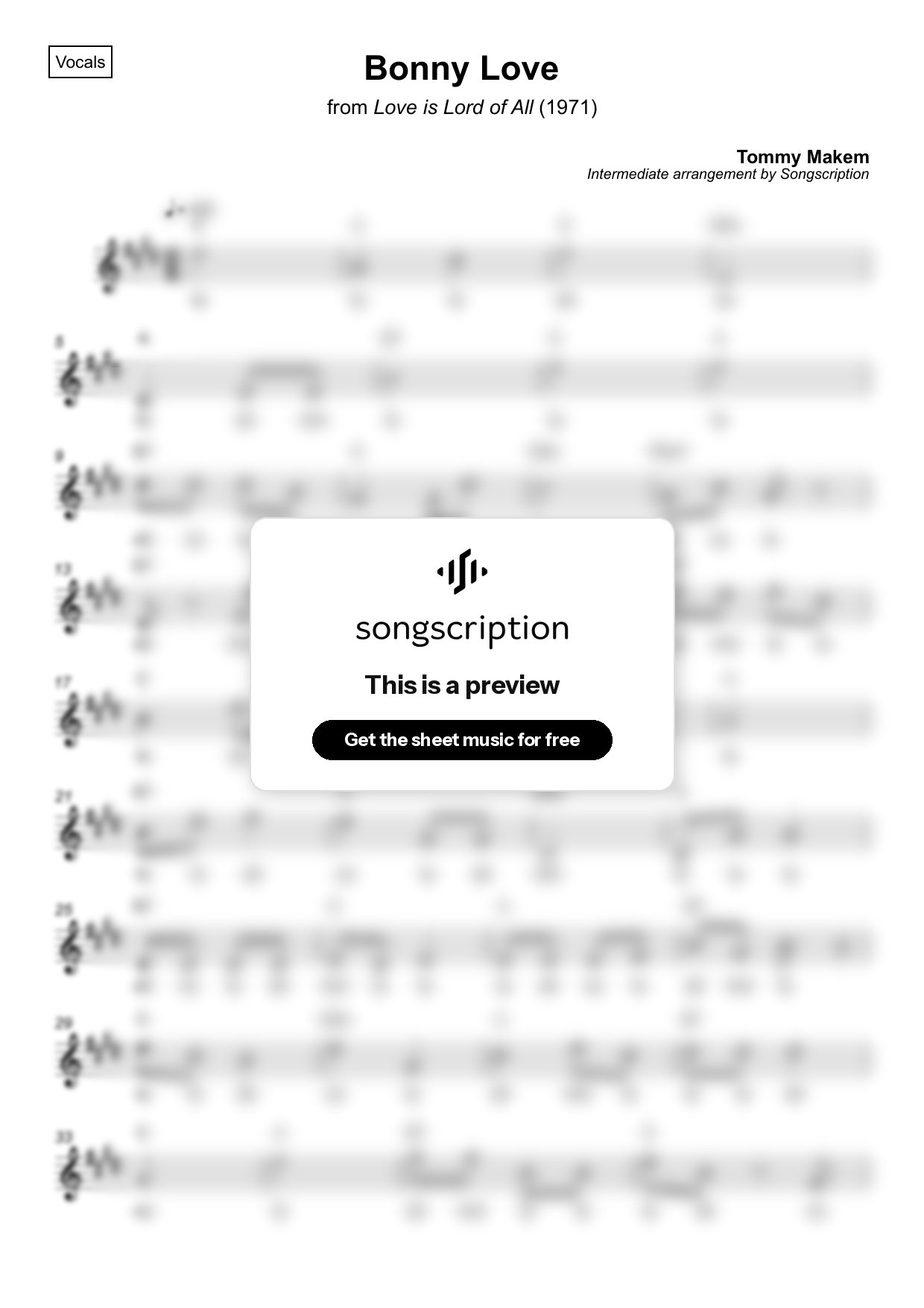 Intermediate Vocals Sheet Music for "Bonny Love" by Tommy Makem