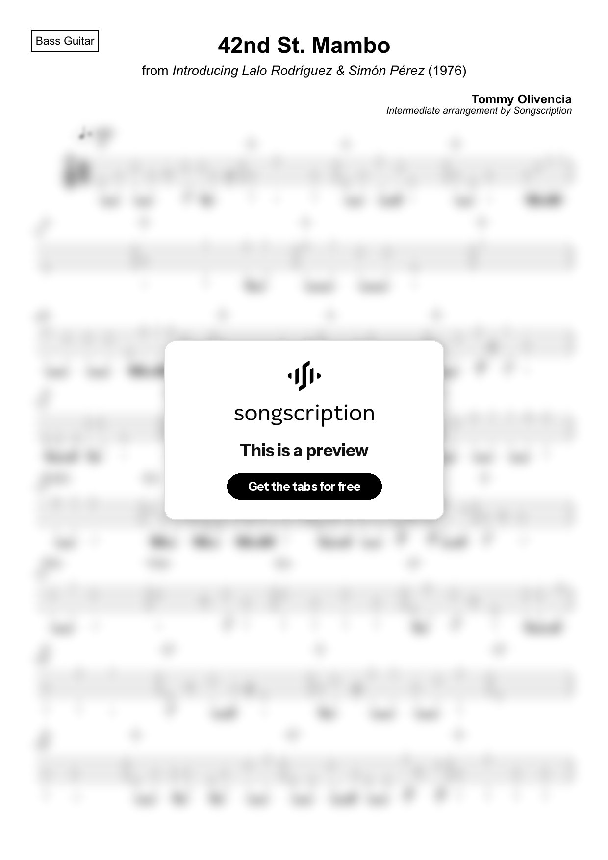 Intermediate Bass Guitar Tabs for "42nd St. Mambo" by Tommy Olivencia
