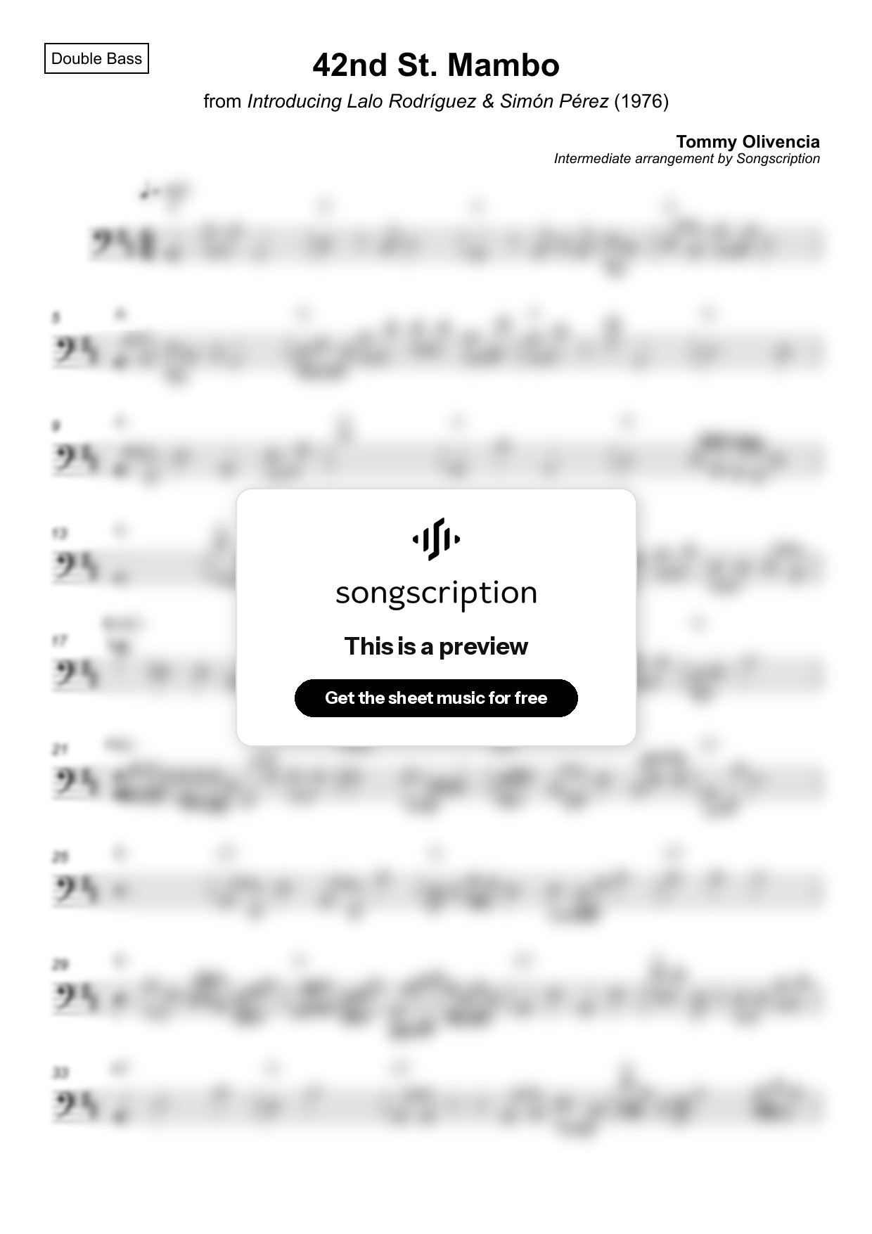 Intermediate Double Bass Sheet Music for "42nd St. Mambo" by Tommy Olivencia