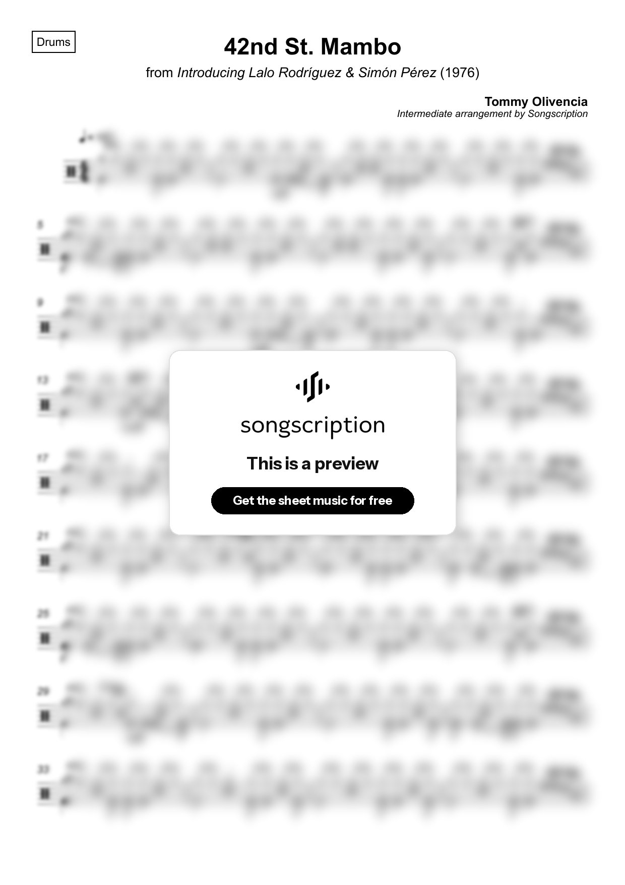 Intermediate Drums Sheet Music for "42nd St. Mambo" by Tommy Olivencia